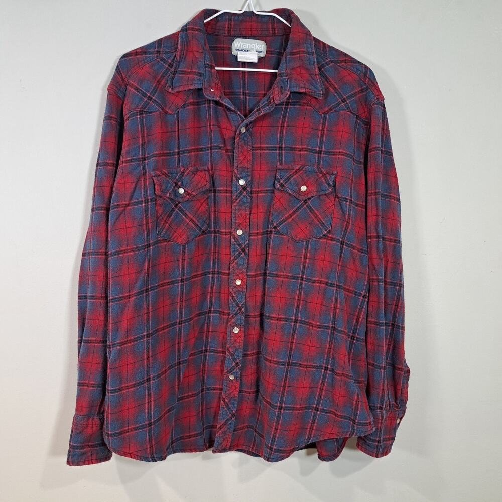 Wrangler Wrancher Pearl Snap Men's Long Sleeve 100% Cotton  Flannel Shirt 2X